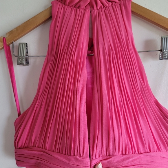 Ieena for Mac Duggal,  Tiered Ruffle Pleated High Neck Gown, HotPink, Size 6,NWT - Picture 9 of 16